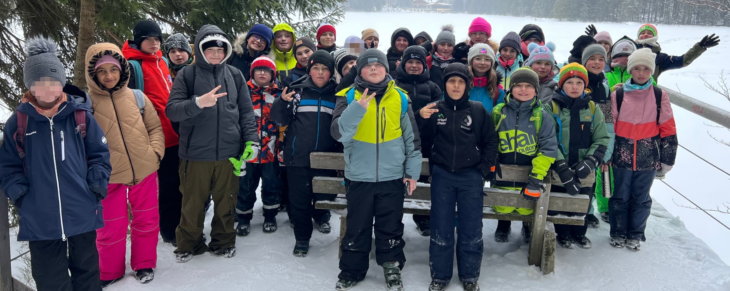 Die beiden Klassen auf dem Weg um den Arbersee